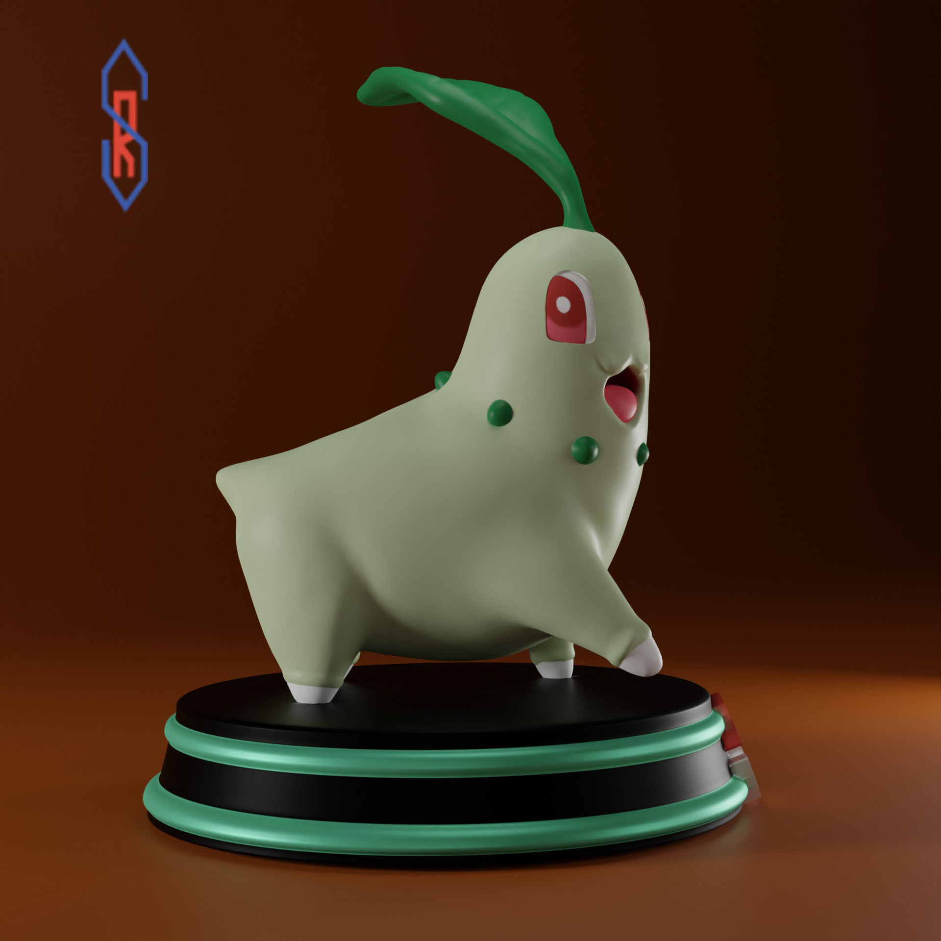 Chikorita pokemon figurine 3D print model_3