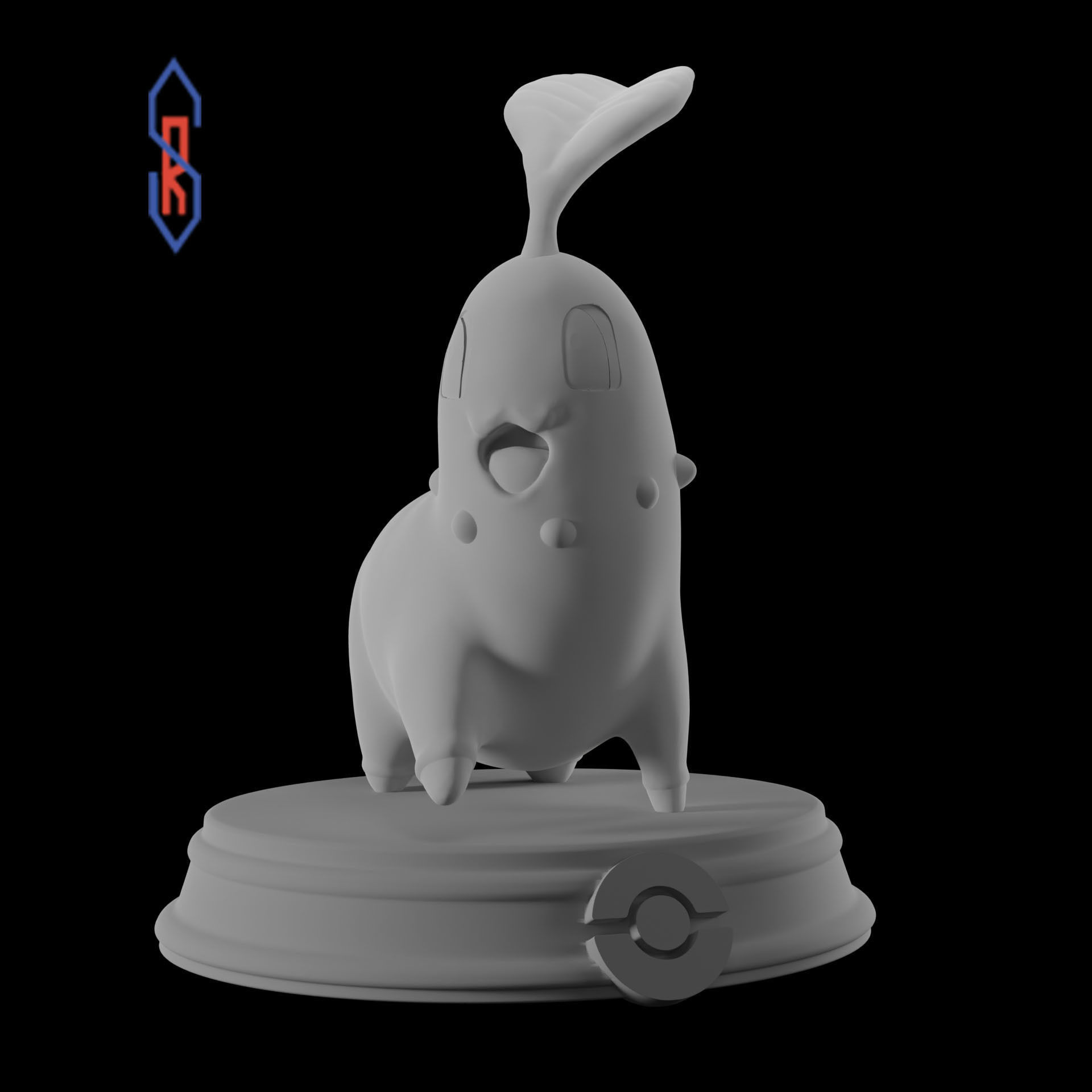 Chikorita pokemon figurine 3D print model_6
