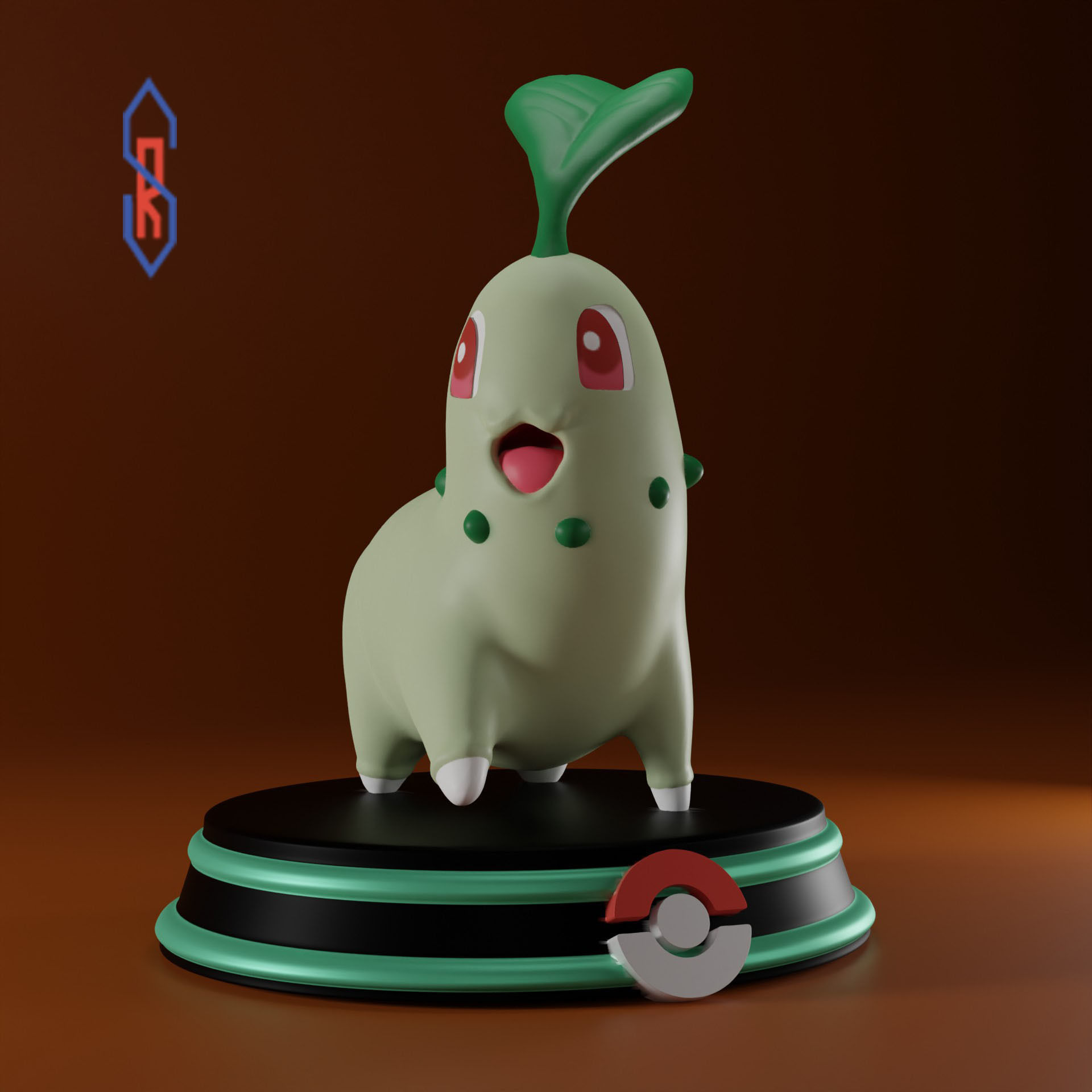 Chikorita pokemon figurine 3D print model_7