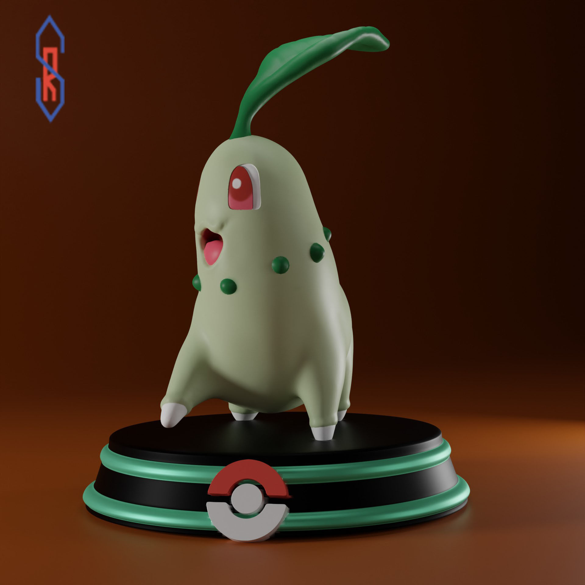 Chikorita pokemon figurine 3D print model_5