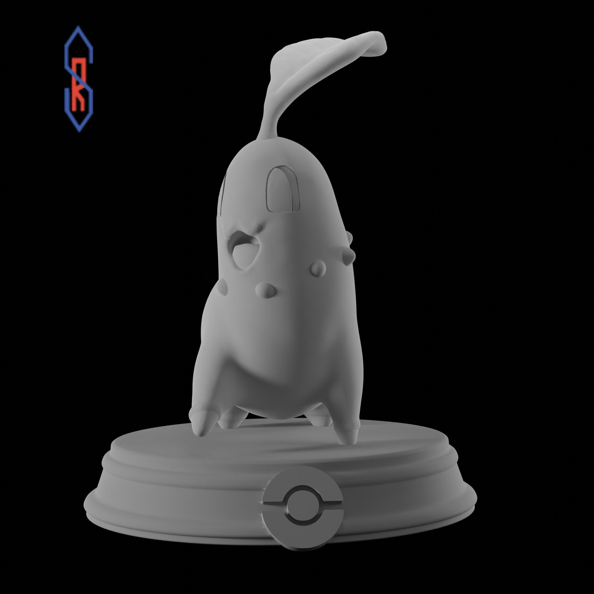 Chikorita pokemon figurine 3D print model_4