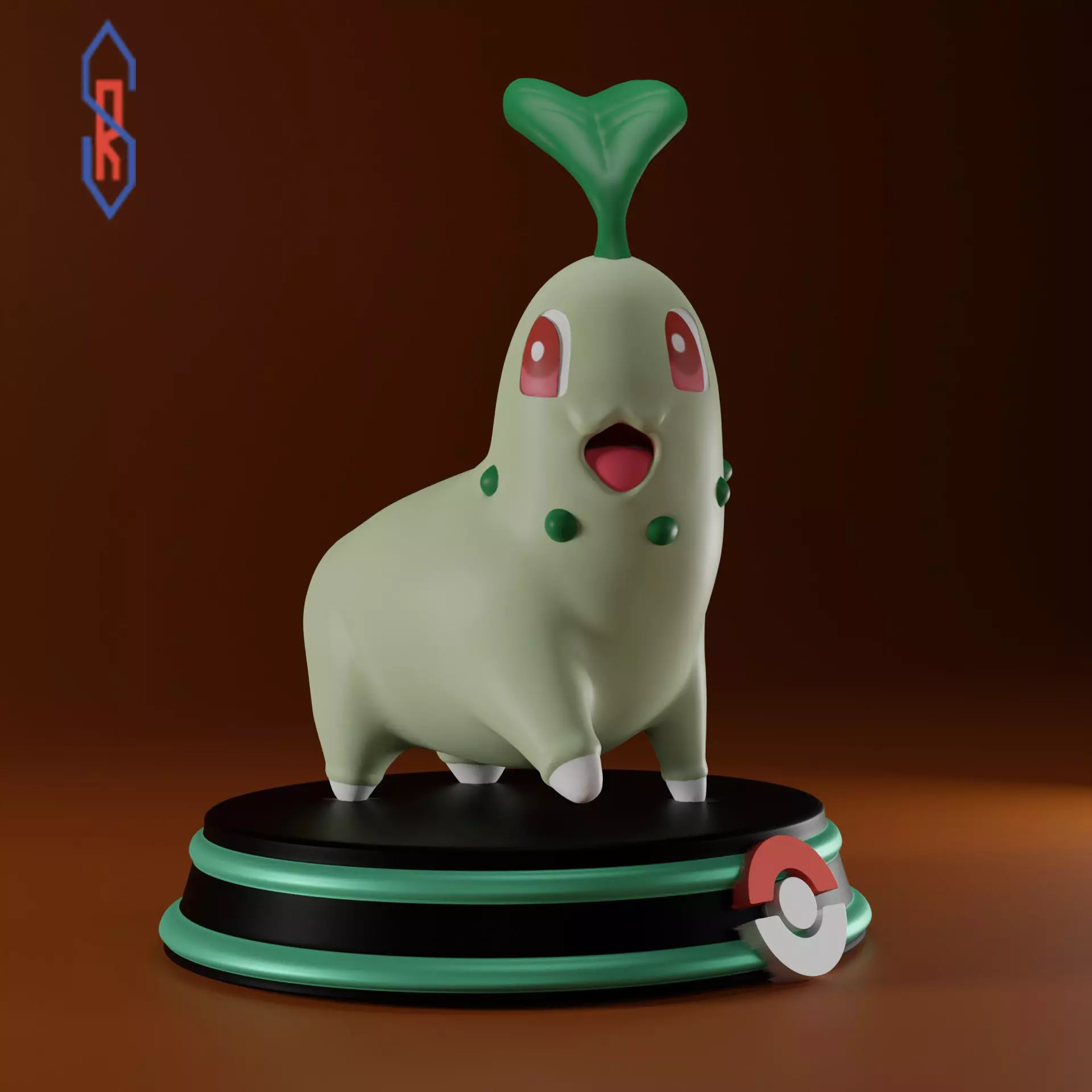 Chikorita pokemon figurine 3D print model_0