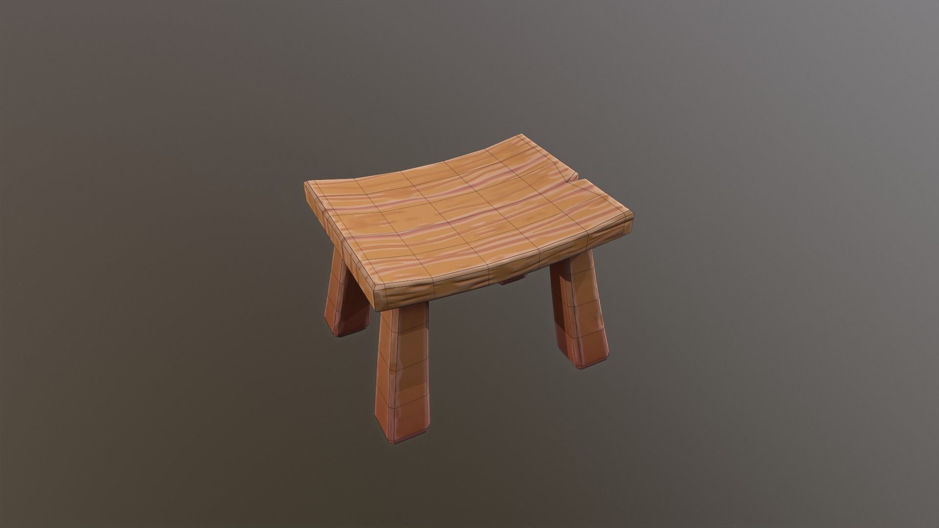Low-Poly Game Ready Stool wooden Low-poly 3D model_1