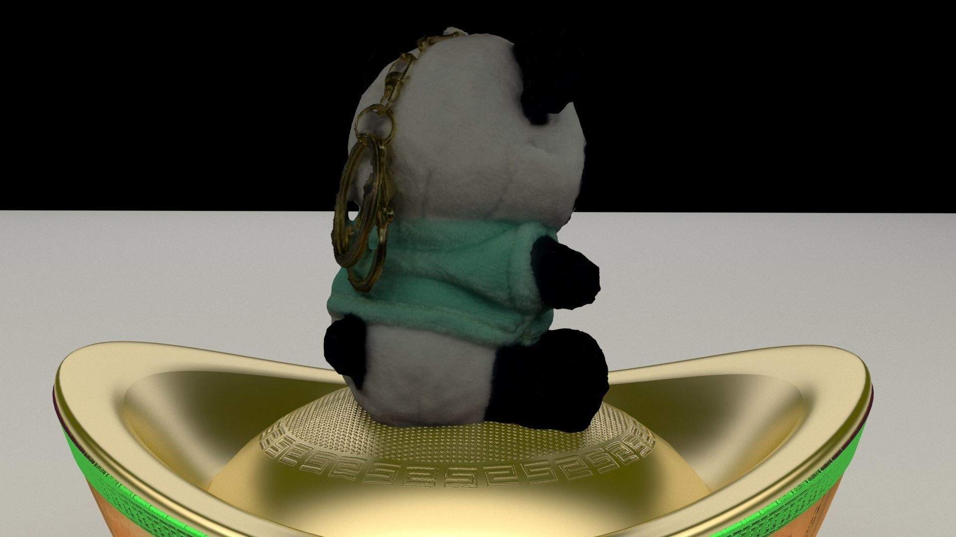 Chinese gold Ingot with panda doll    3D model_3
