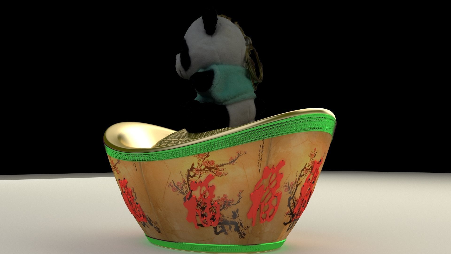 Chinese gold Ingot with panda doll    3D model_2