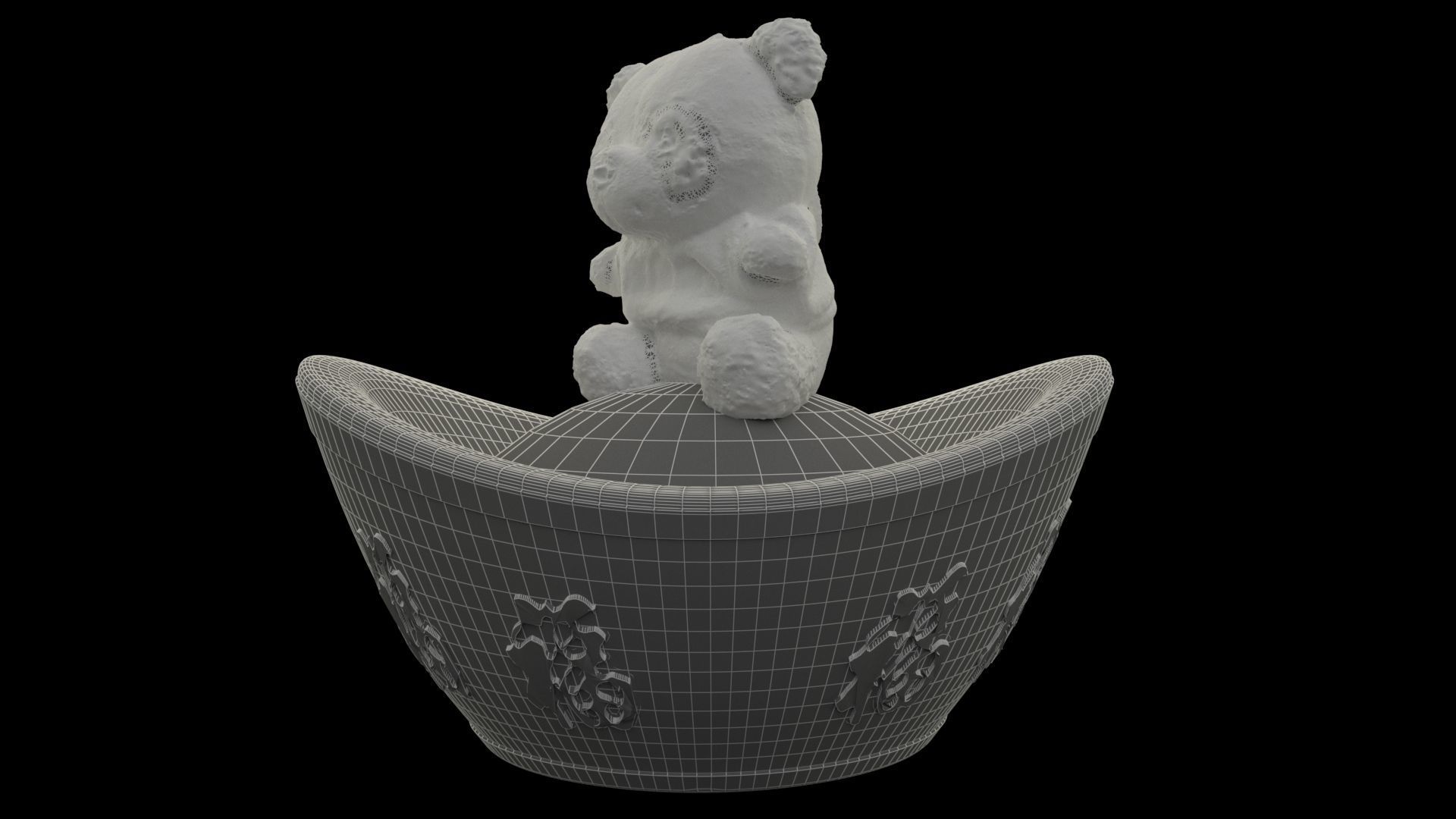 Chinese gold Ingot with panda doll    3D model_5