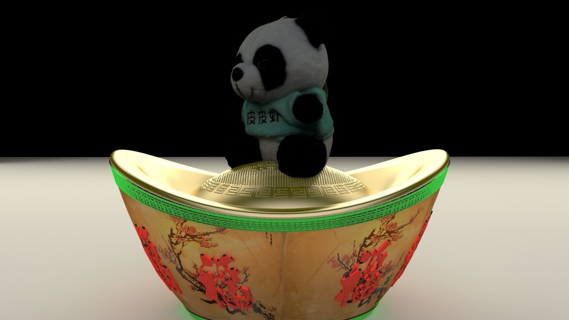 Chinese gold Ingot with panda doll    3D model_1