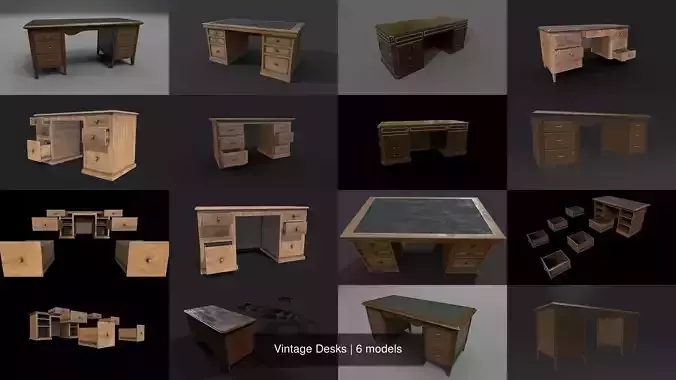 Vintage Desks 3D Model Collection