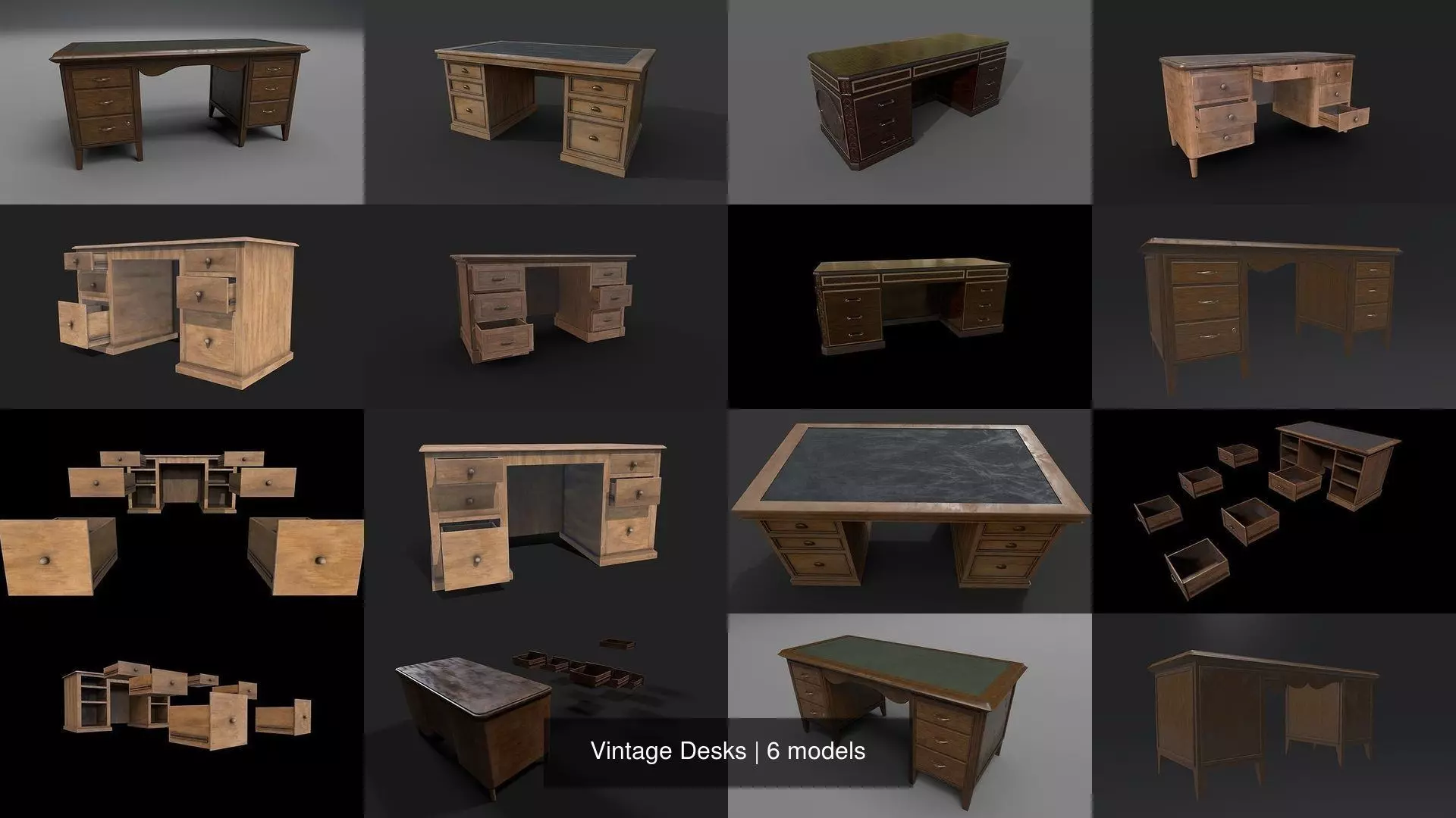 Vintage Desks 3D Model Collection_0