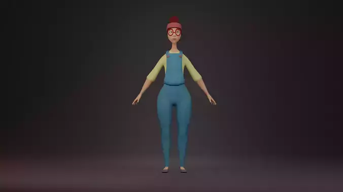 Low poly woman girl in overalls 3D model