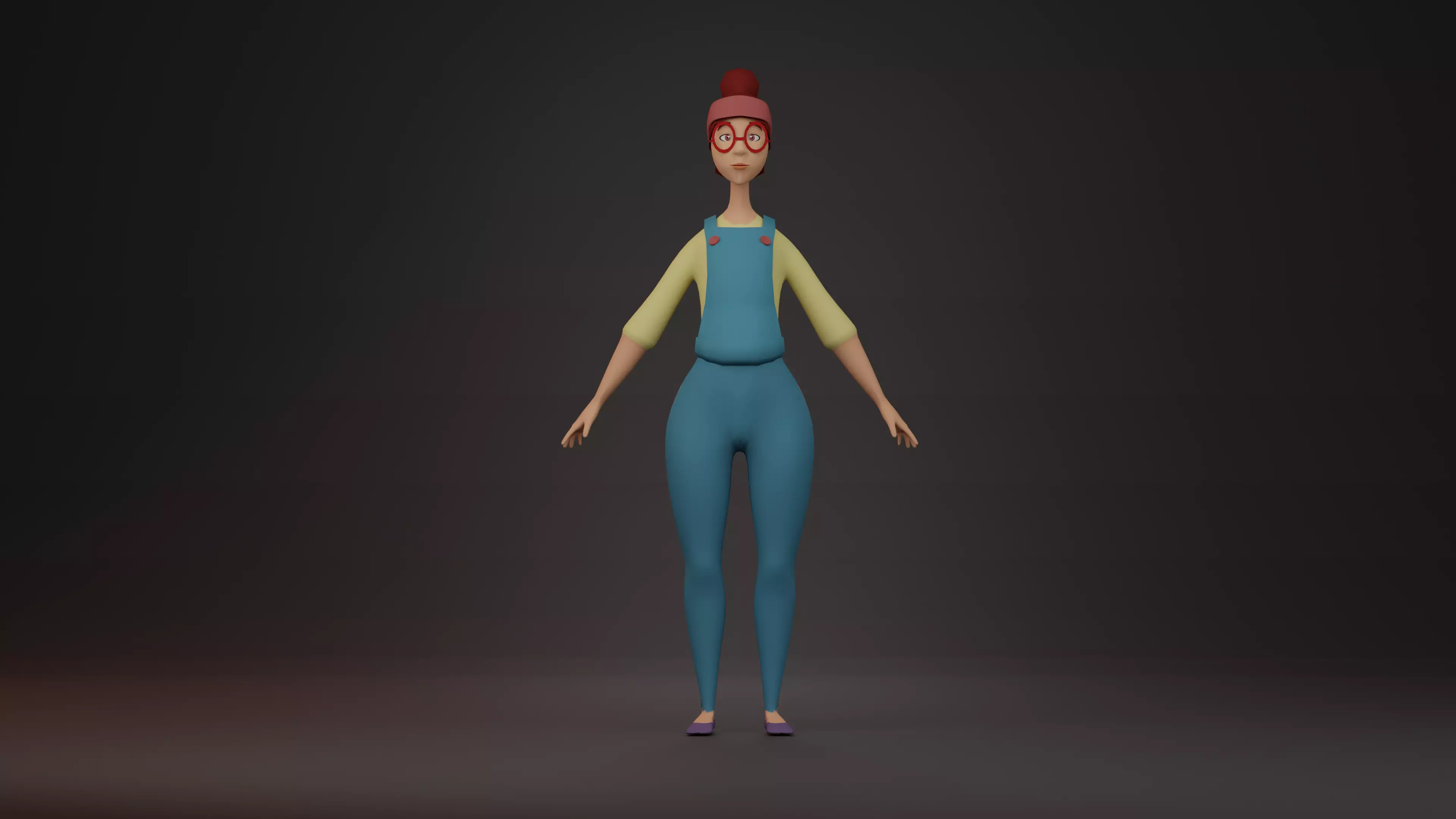 Low poly woman girl in overalls 3D model_0