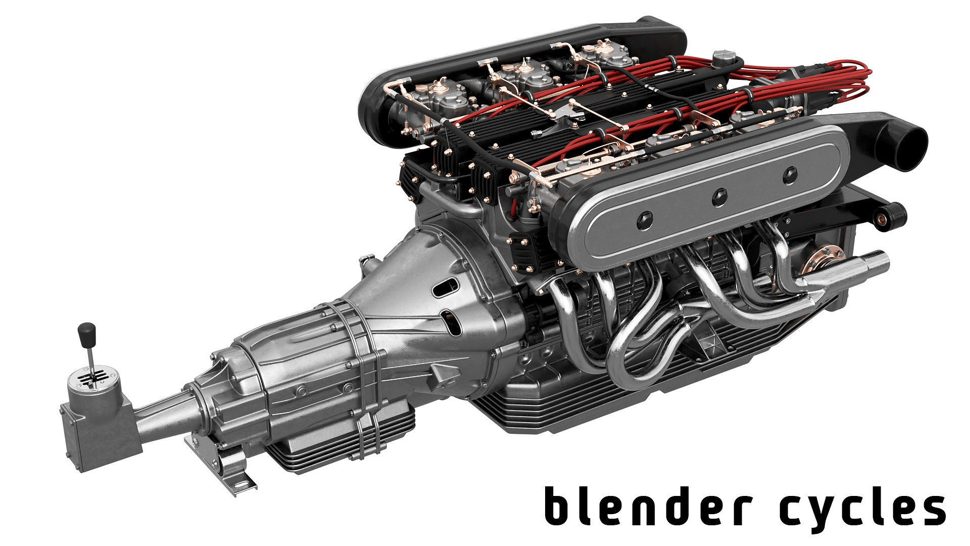 V12 engine with gearbox 3D model_1