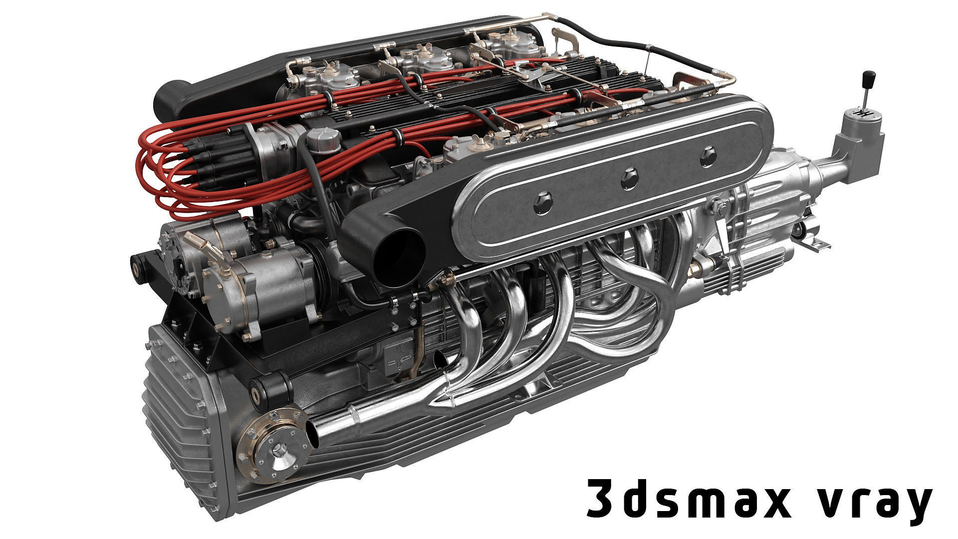 V12 engine with gearbox 3D model_6