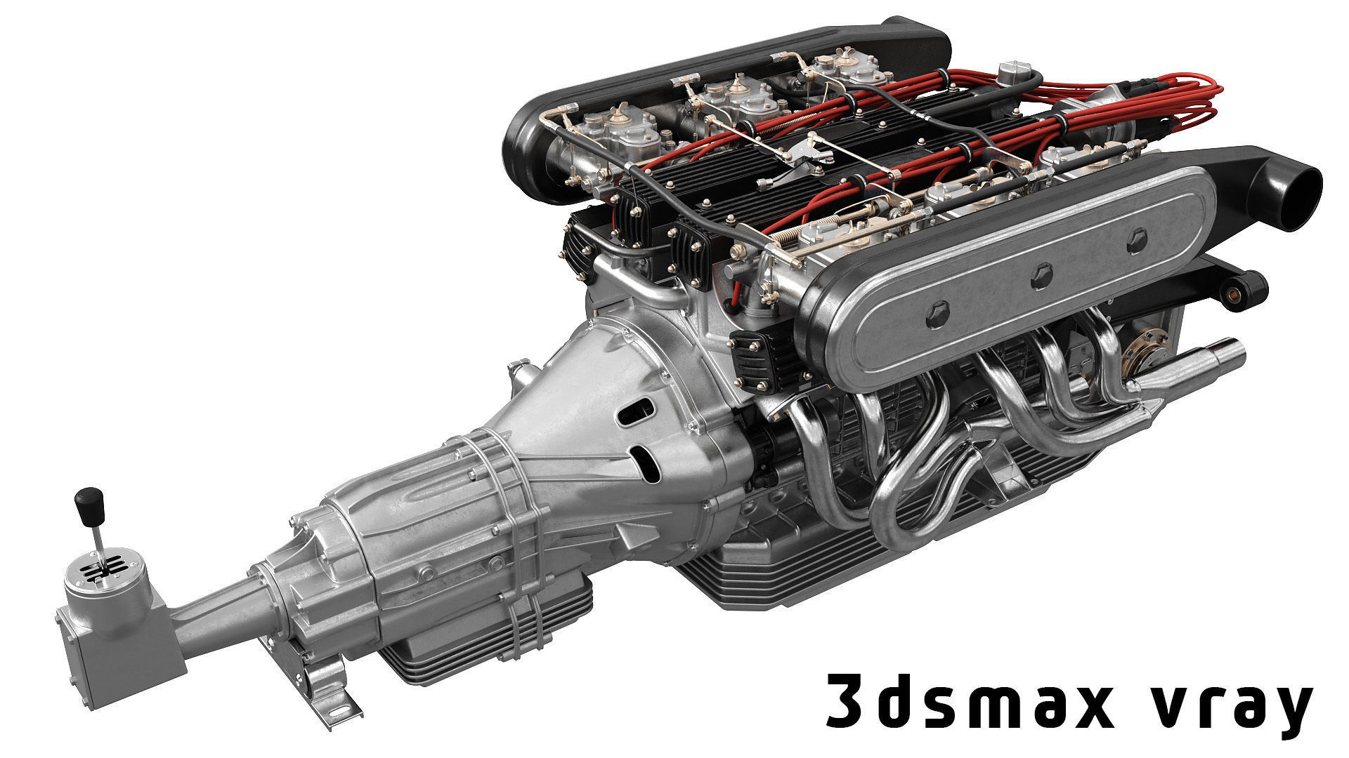 V12 engine with gearbox 3D model_2