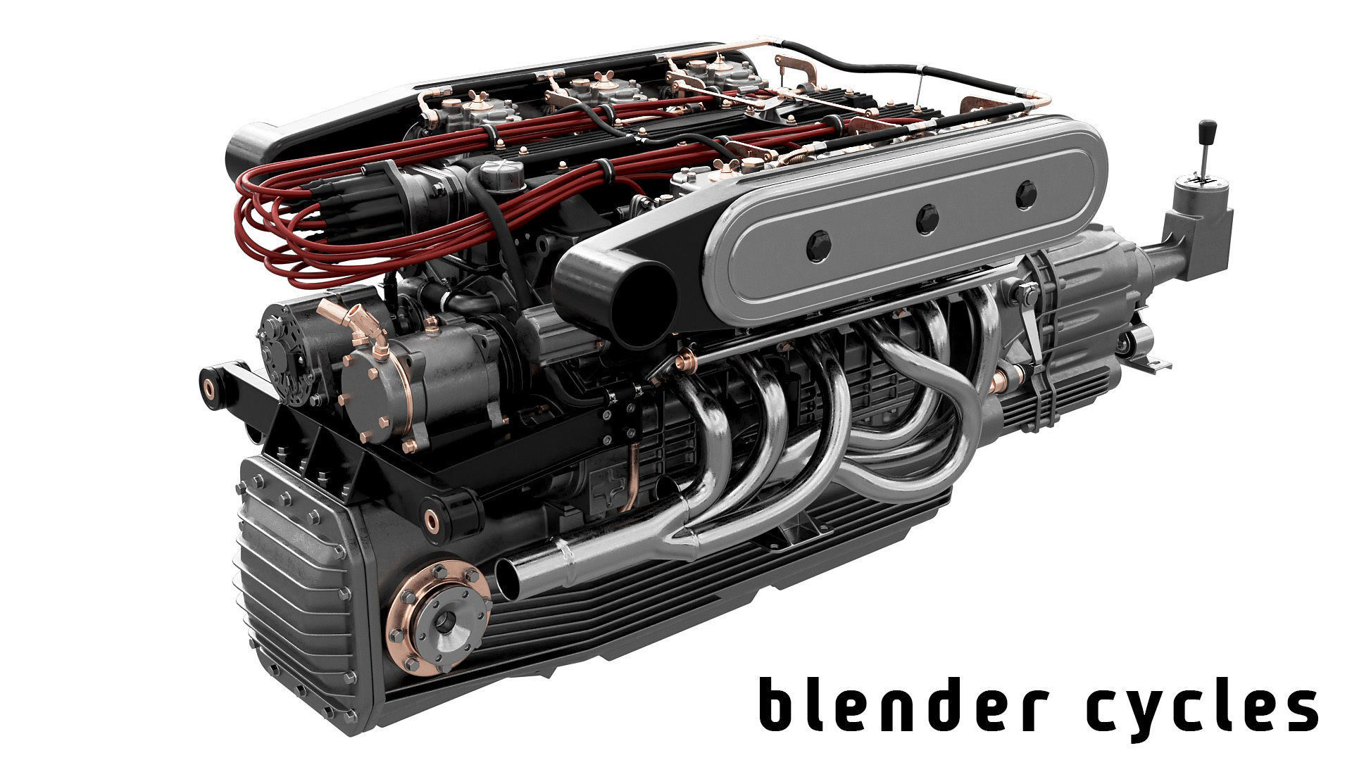 V12 engine with gearbox 3D model_5