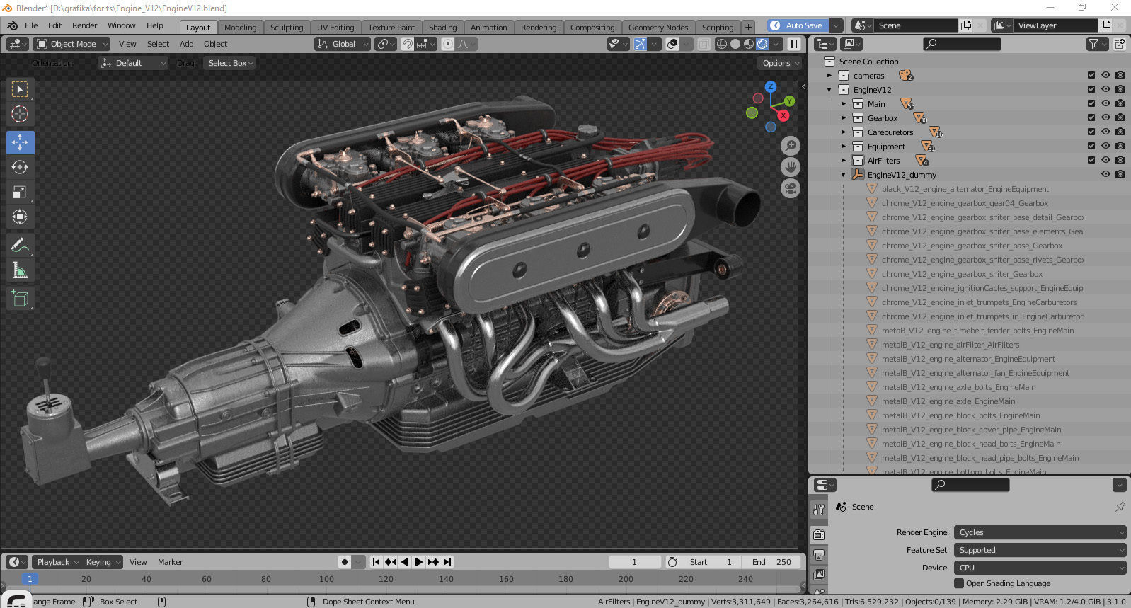 V12 engine with gearbox 3D model_39