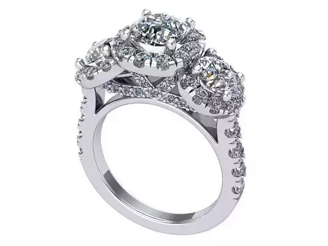 3 Stone Halo Diamond Ring