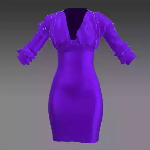 V NECKLINE DRESS SATIN LOOK DRAPED DRESS LOOK FASHION 3D model