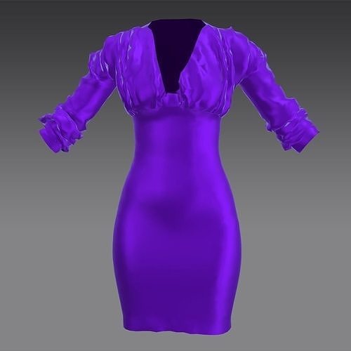 V NECKLINE DRESS SATIN LOOK DRAPED DRESS LOOK FASHION 3D model