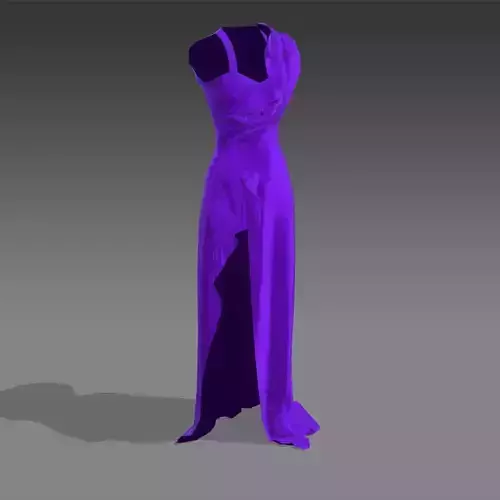 ONE SHOULDER DRAPED PURPLE COLOR DRESS RUFFLED SKIRT SLIT 