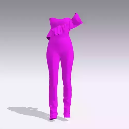 JUMPSUIT COLOR PINK RUFFLED ONE SHOULDER LOOK