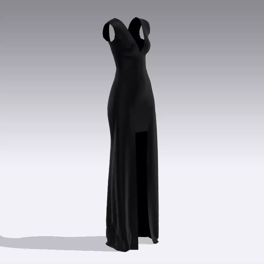 DRESS BLACK SATIN ASYMETRIC SKIRT LOOK 3D model_0