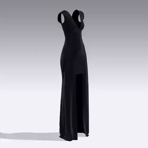DRESS BLACK SATIN ASYMETRIC SKIRT LOOK 3D model