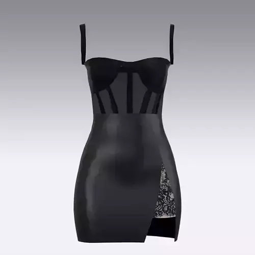 DRESS LEATHER BLACK AND SATIN TRANSPARENT CORSET LACE DETAIL  3D model