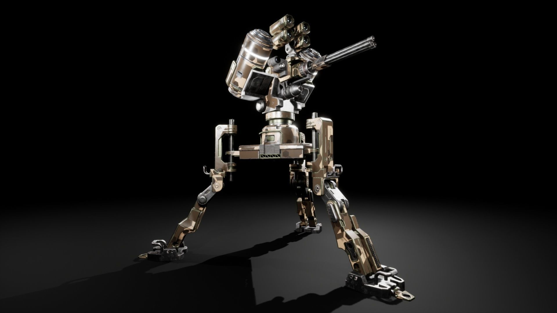 Scifi Automated Turret Minigun and Rocket Missile Launcher - UE4 Low-poly 3D model_3