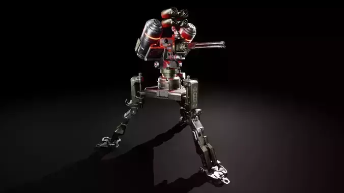 Scifi Automated Turret Minigun and Rocket Missile Launcher - UE4 Low-poly 3D model