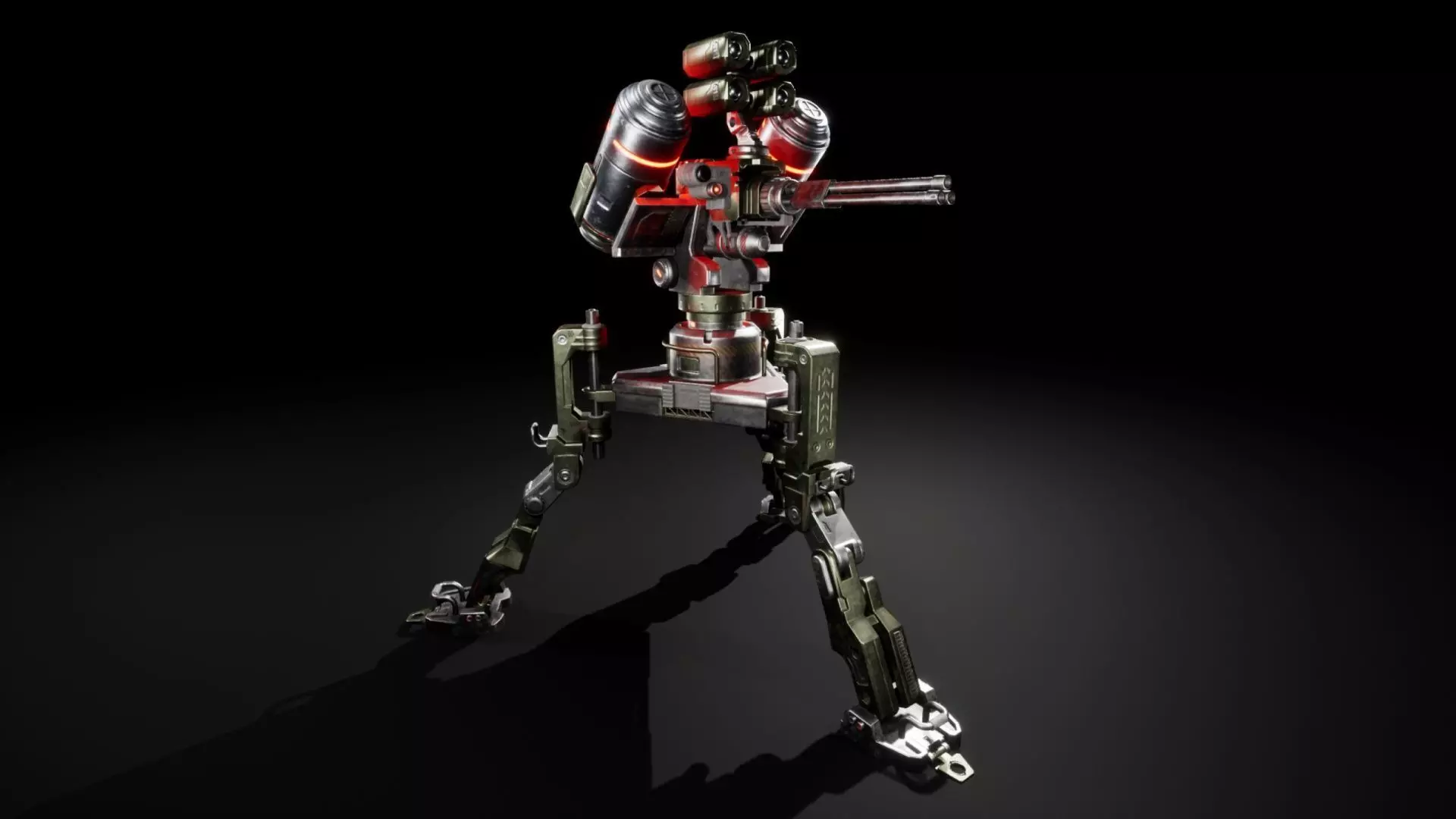 Scifi Automated Turret Minigun and Rocket Missile Launcher - UE4 Low-poly 3D model_0