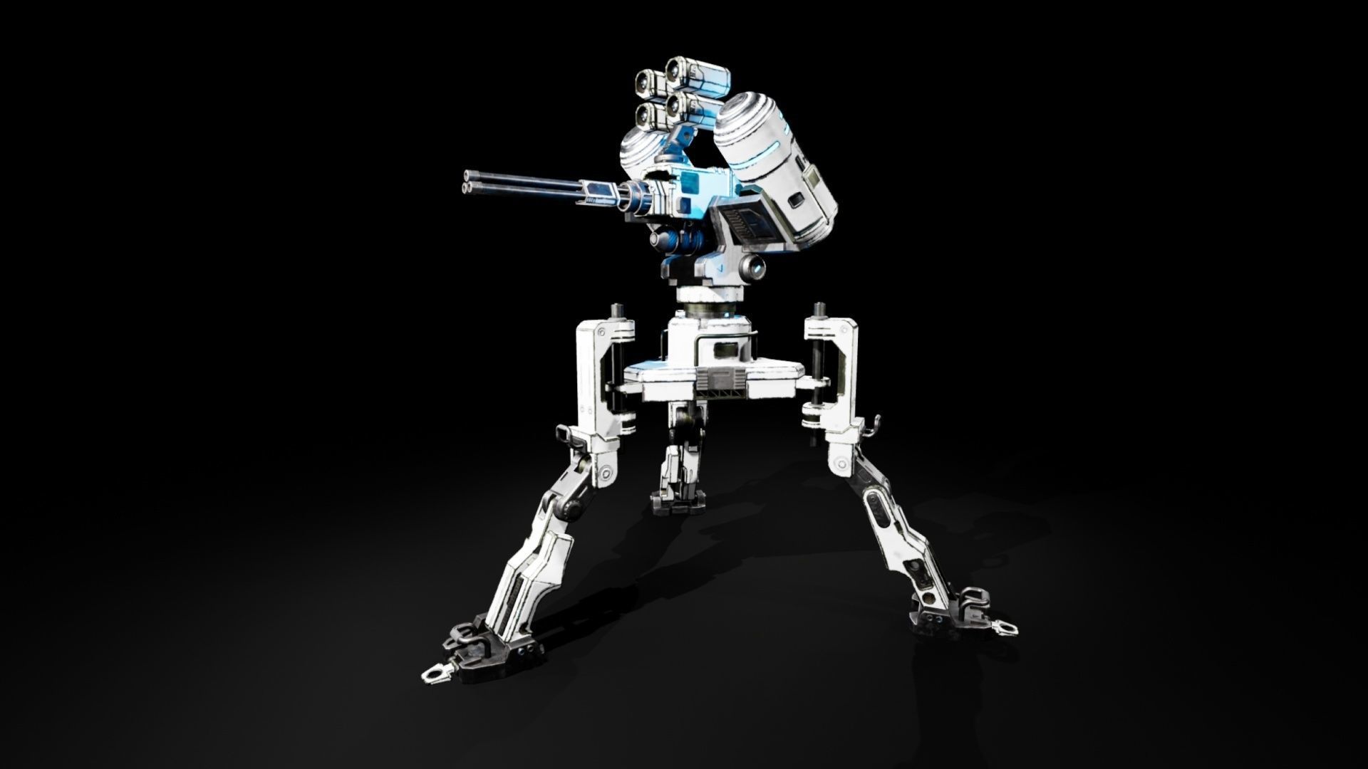 Scifi Automated Turret Minigun and Rocket Missile Launcher - UE4 Low-poly 3D model_4