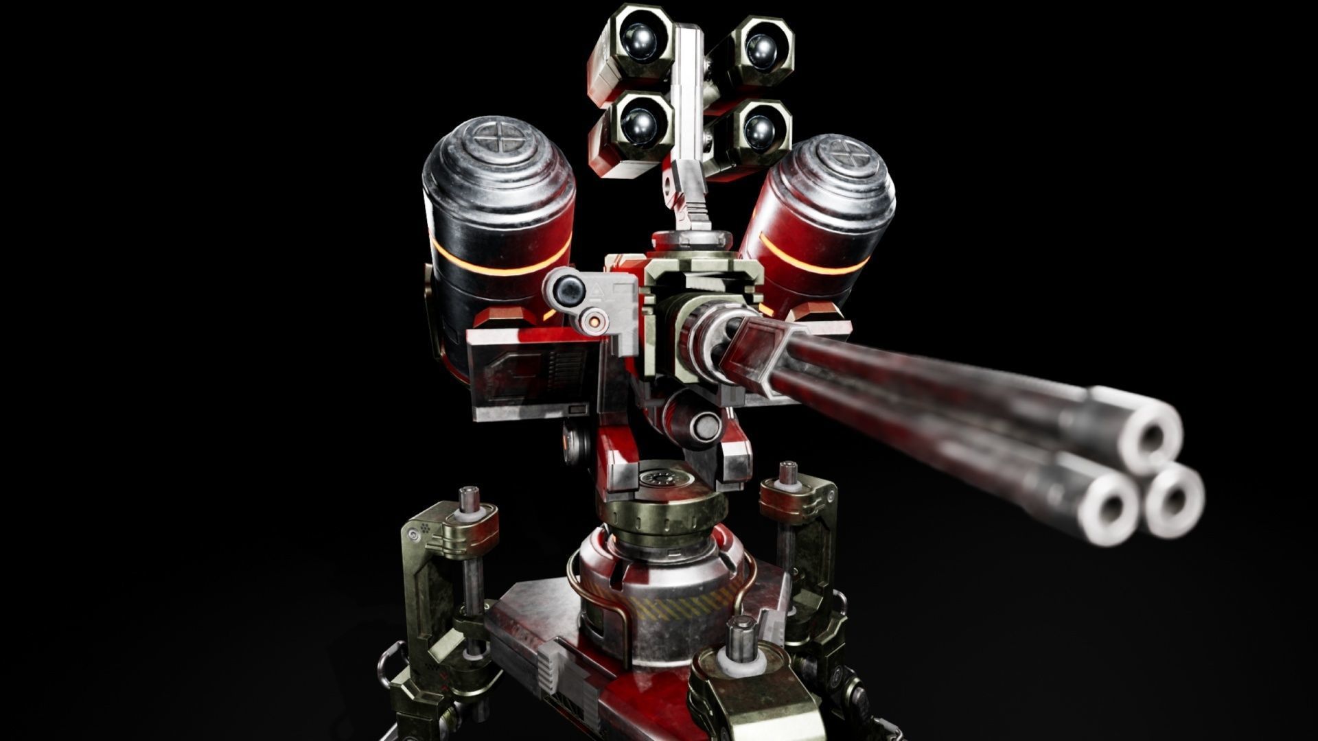 Scifi Automated Turret Minigun and Rocket Missile Launcher - UE4 Low-poly 3D model_5