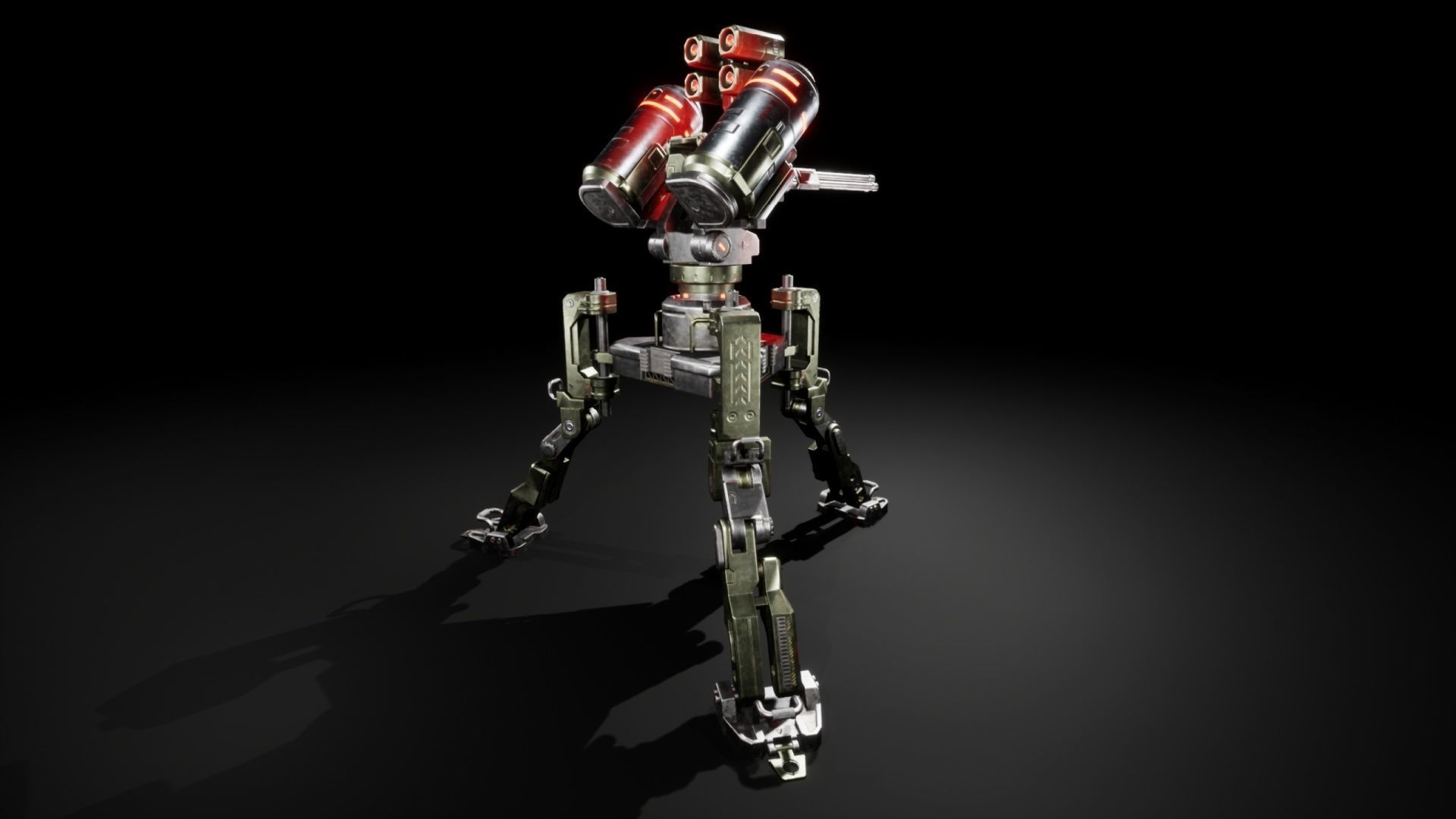 Scifi Automated Turret Minigun and Rocket Missile Launcher - UE4 Low-poly 3D model_2