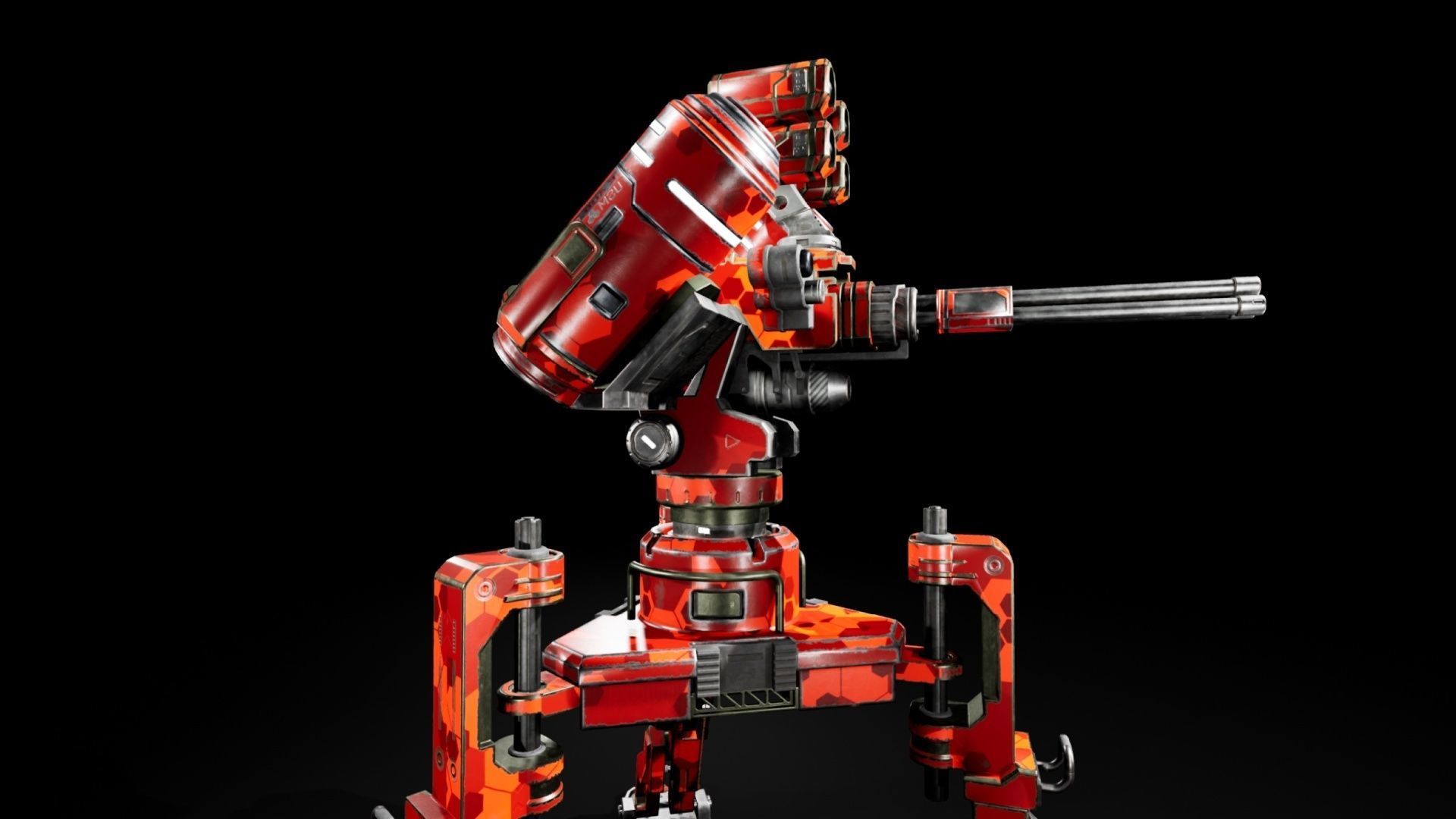 Scifi Automated Turret Minigun and Rocket Missile Launcher - UE4 Low-poly 3D model_8