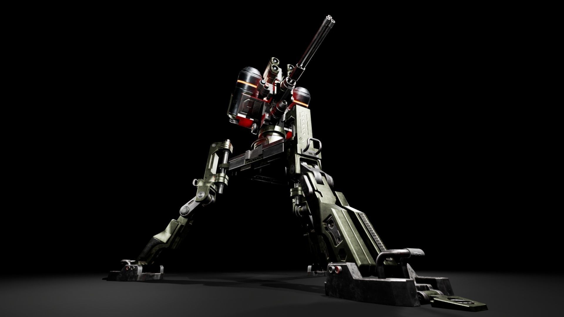 Scifi Automated Turret Minigun and Rocket Missile Launcher - UE4 Low-poly 3D model_7