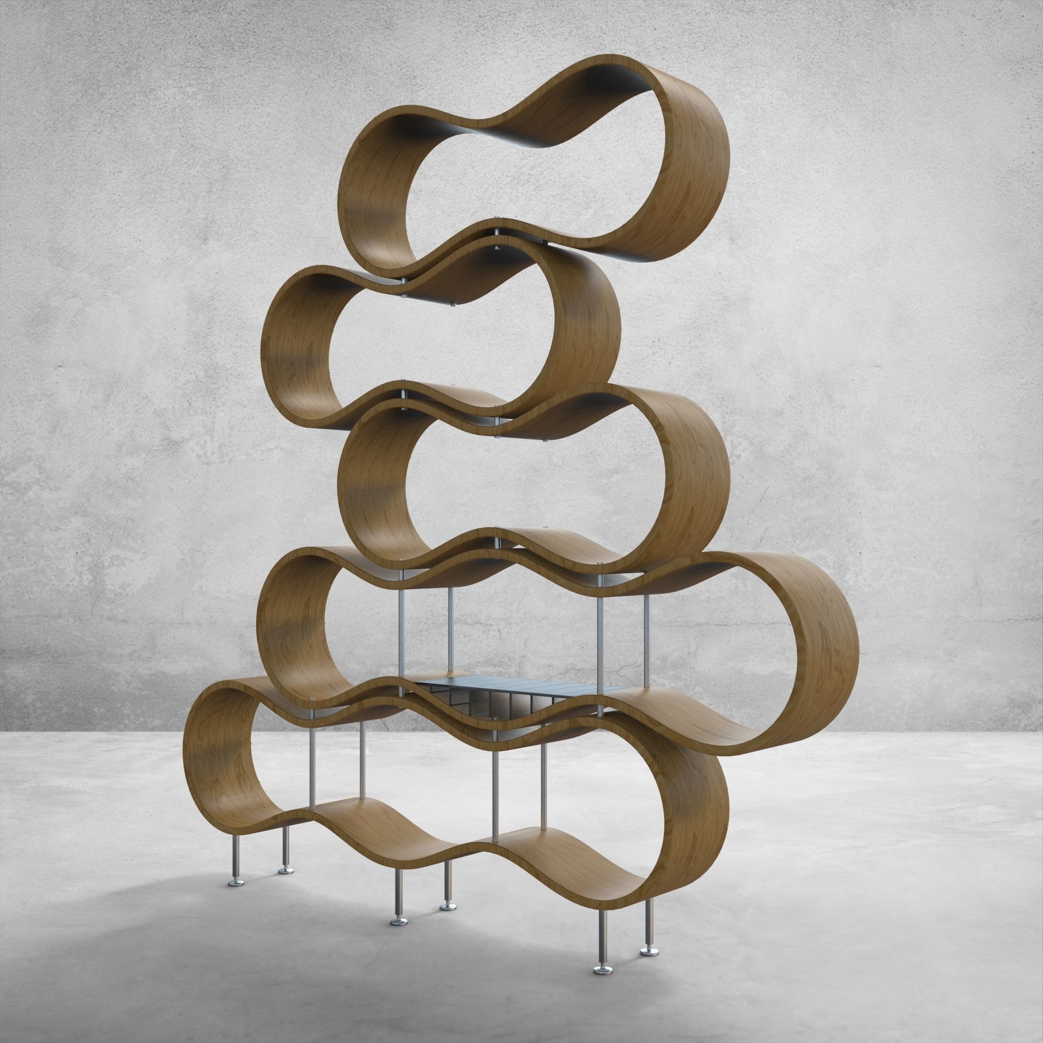Wavy bookshelf 3D model_8