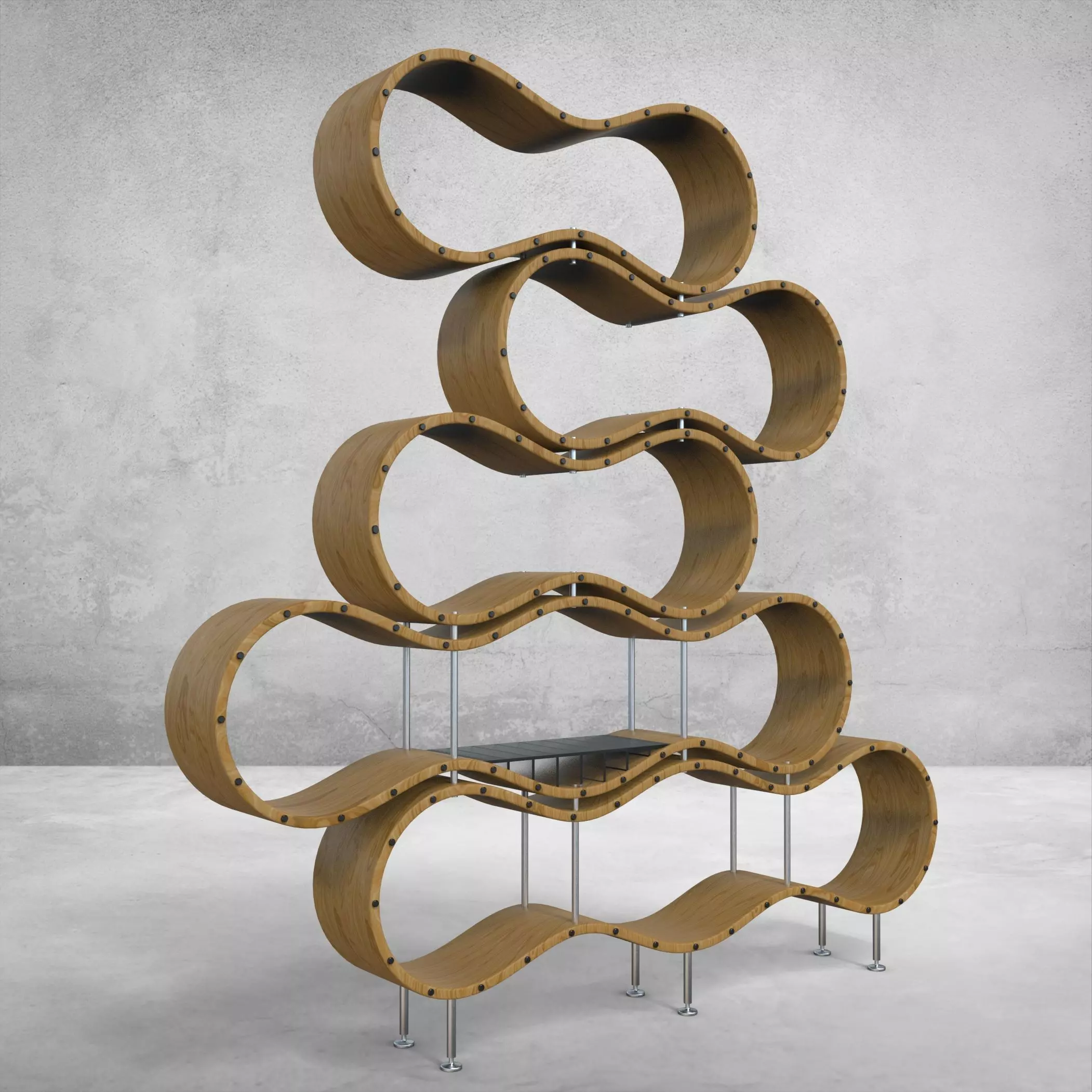 Wavy bookshelf 3D model_0