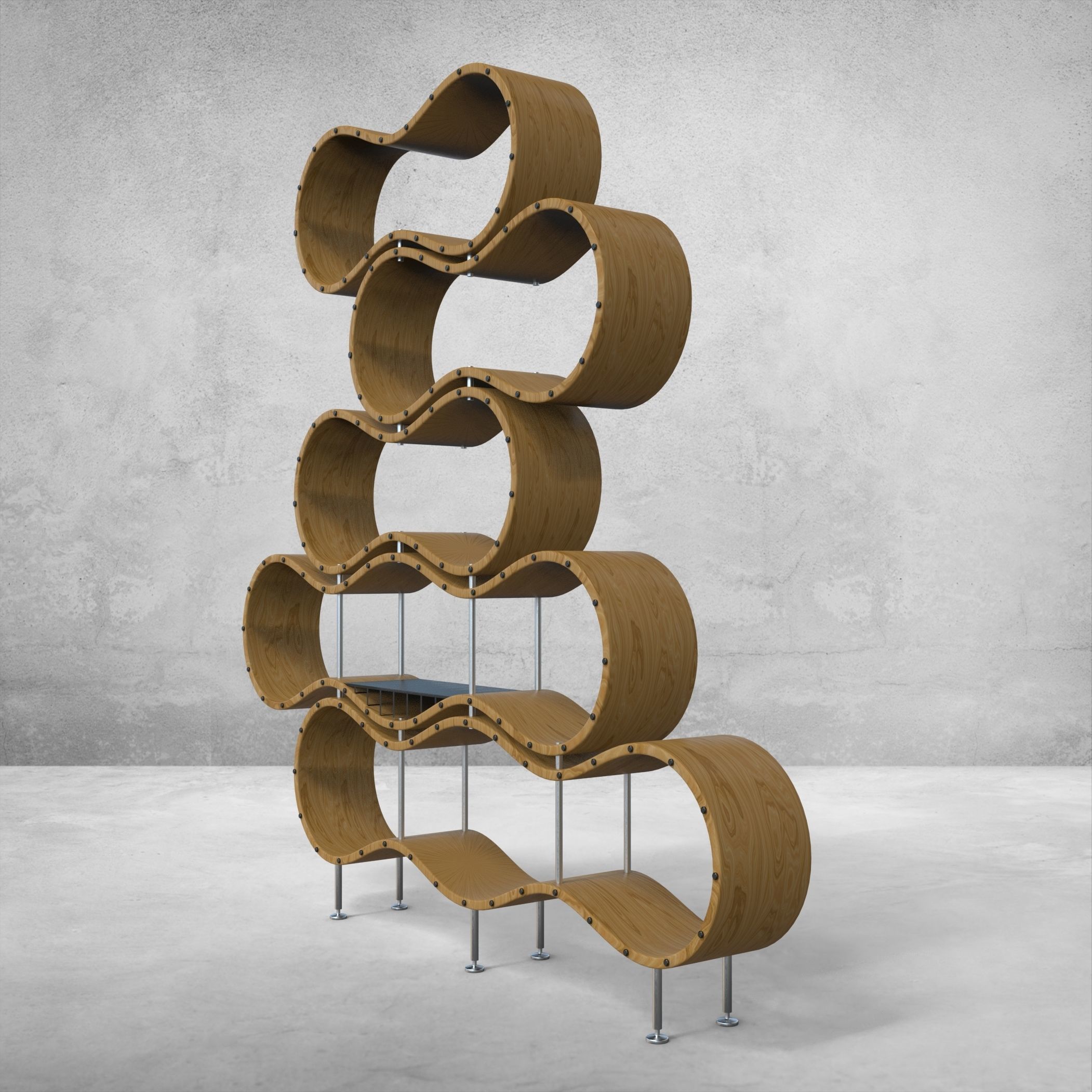 Wavy bookshelf 3D model_10