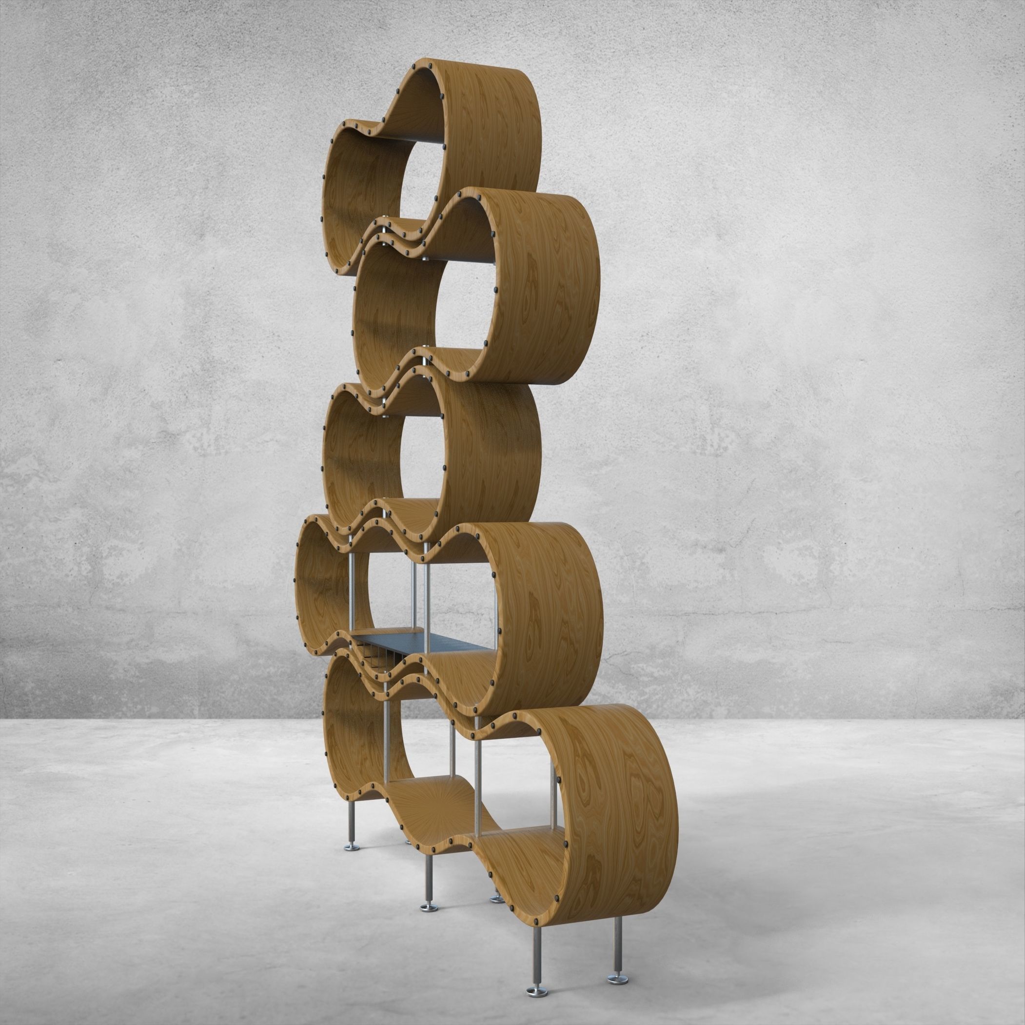 Wavy bookshelf 3D model_6