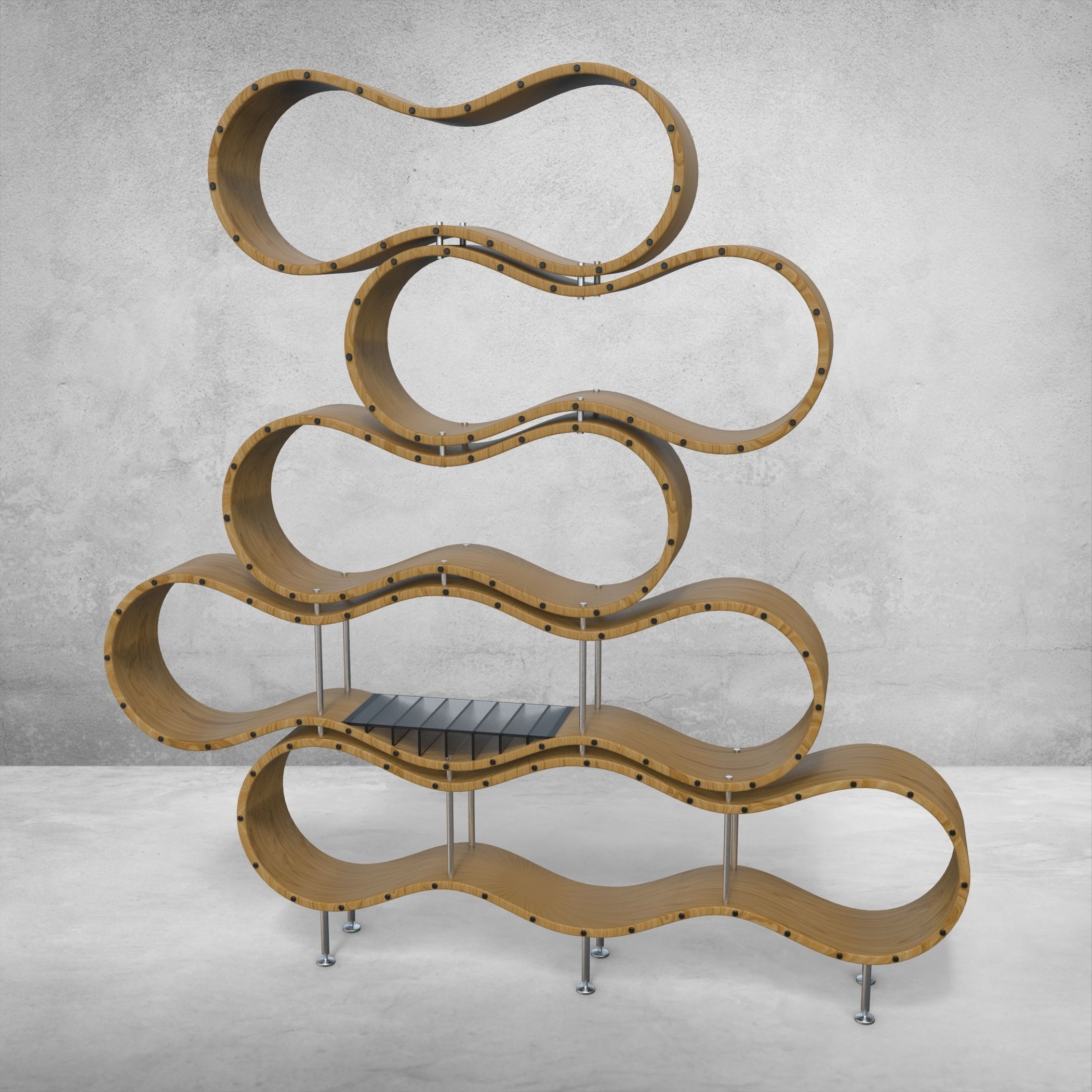 Wavy bookshelf 3D model_4