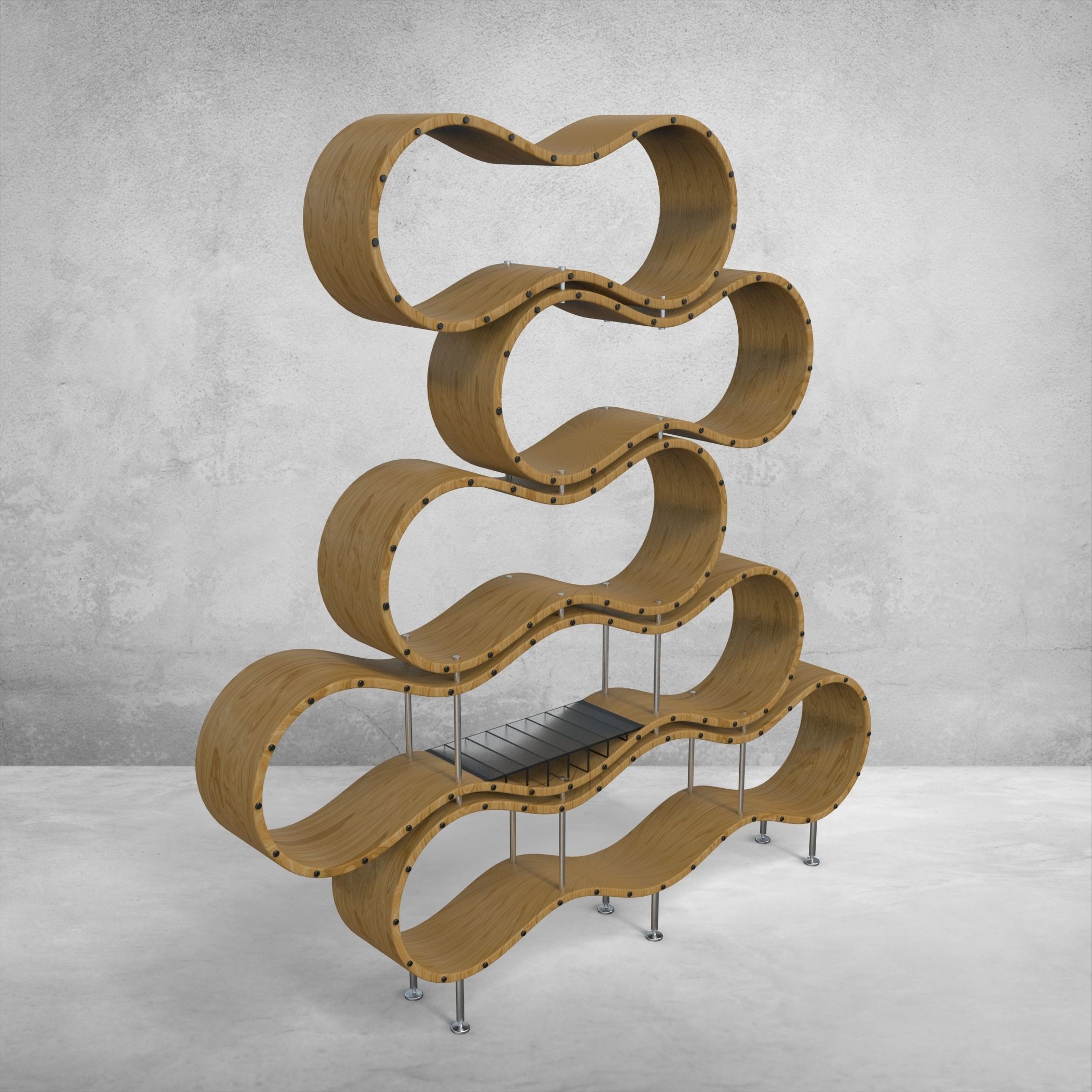 Wavy bookshelf 3D model_14