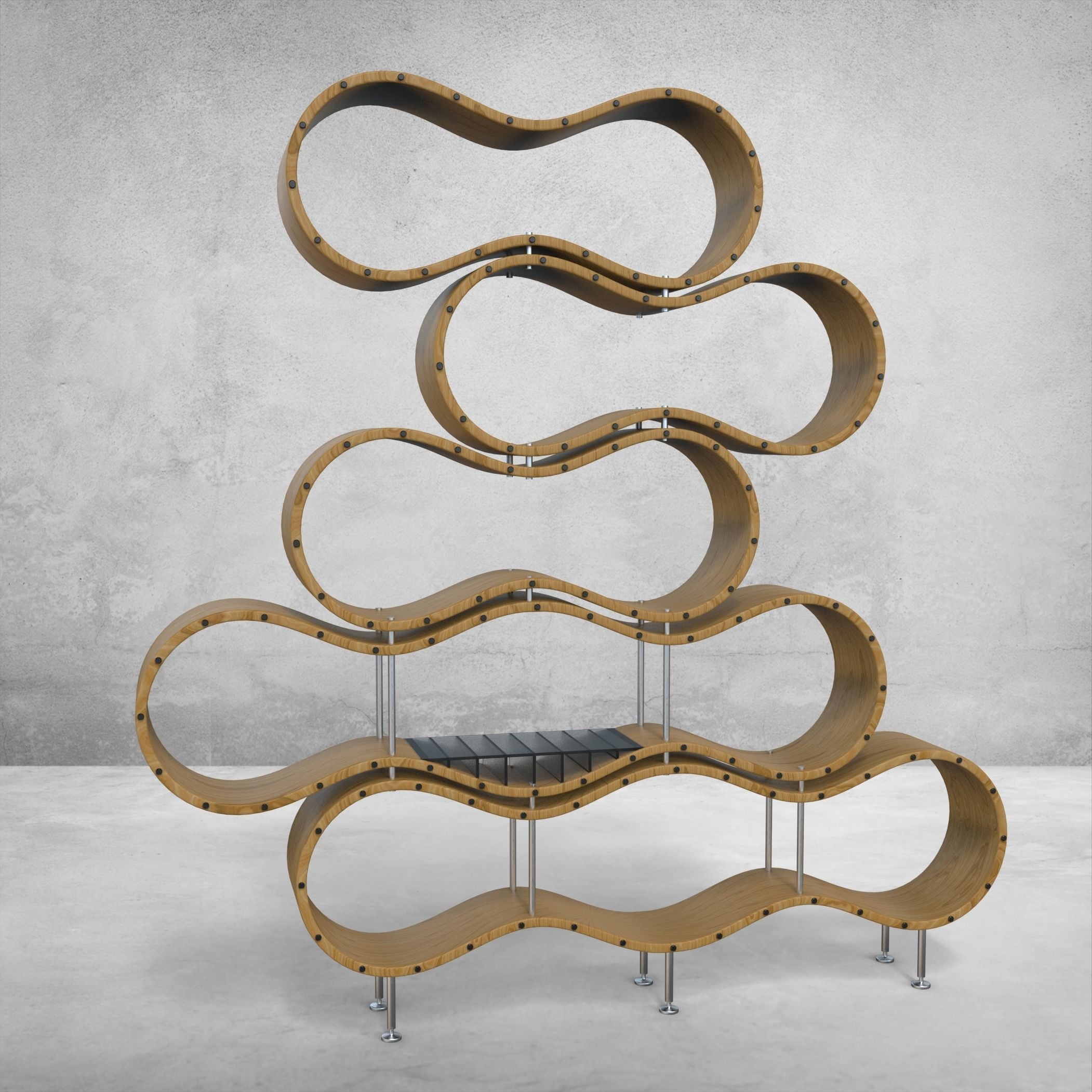 Wavy bookshelf 3D model_2