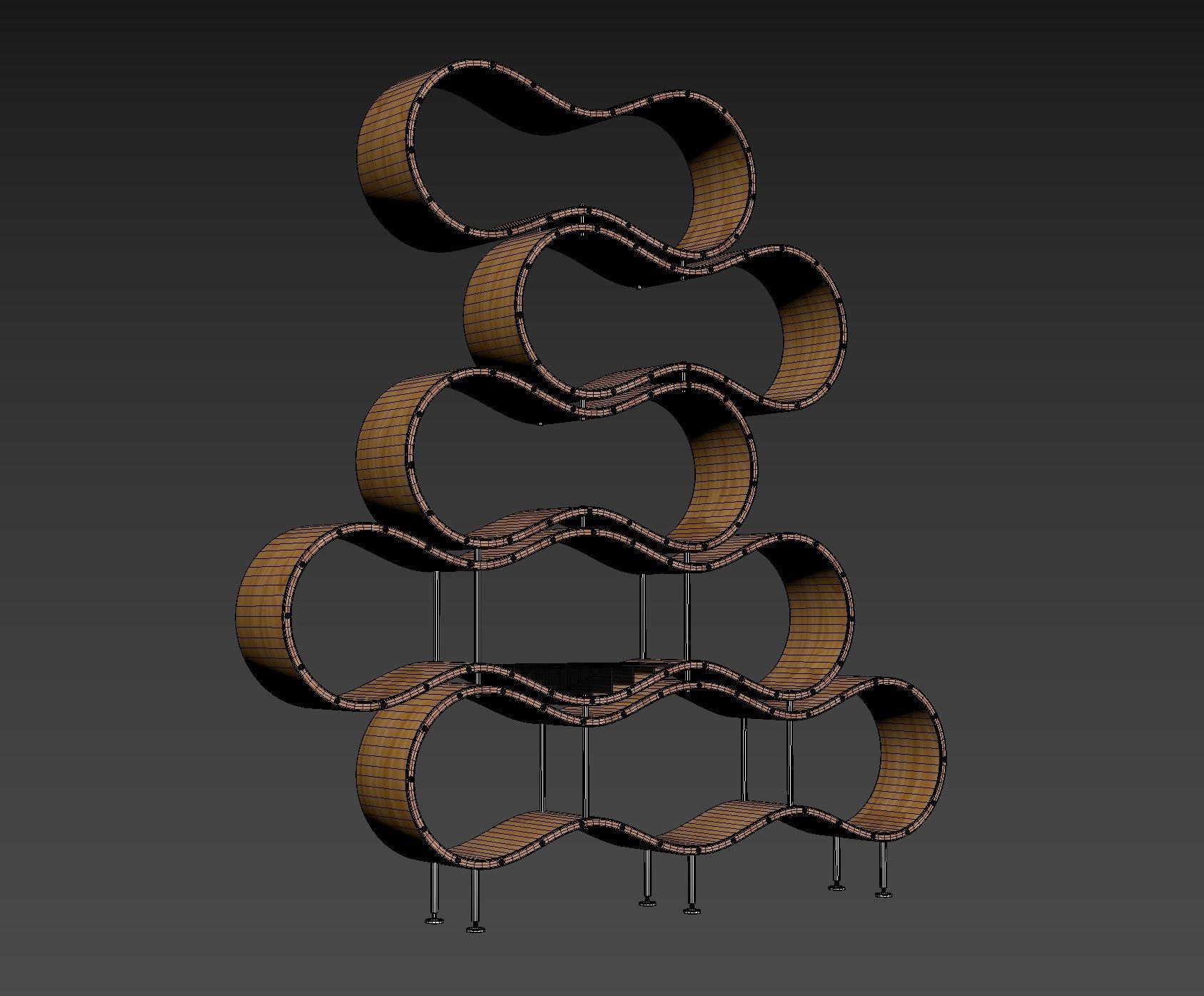 Wavy bookshelf 3D model_1