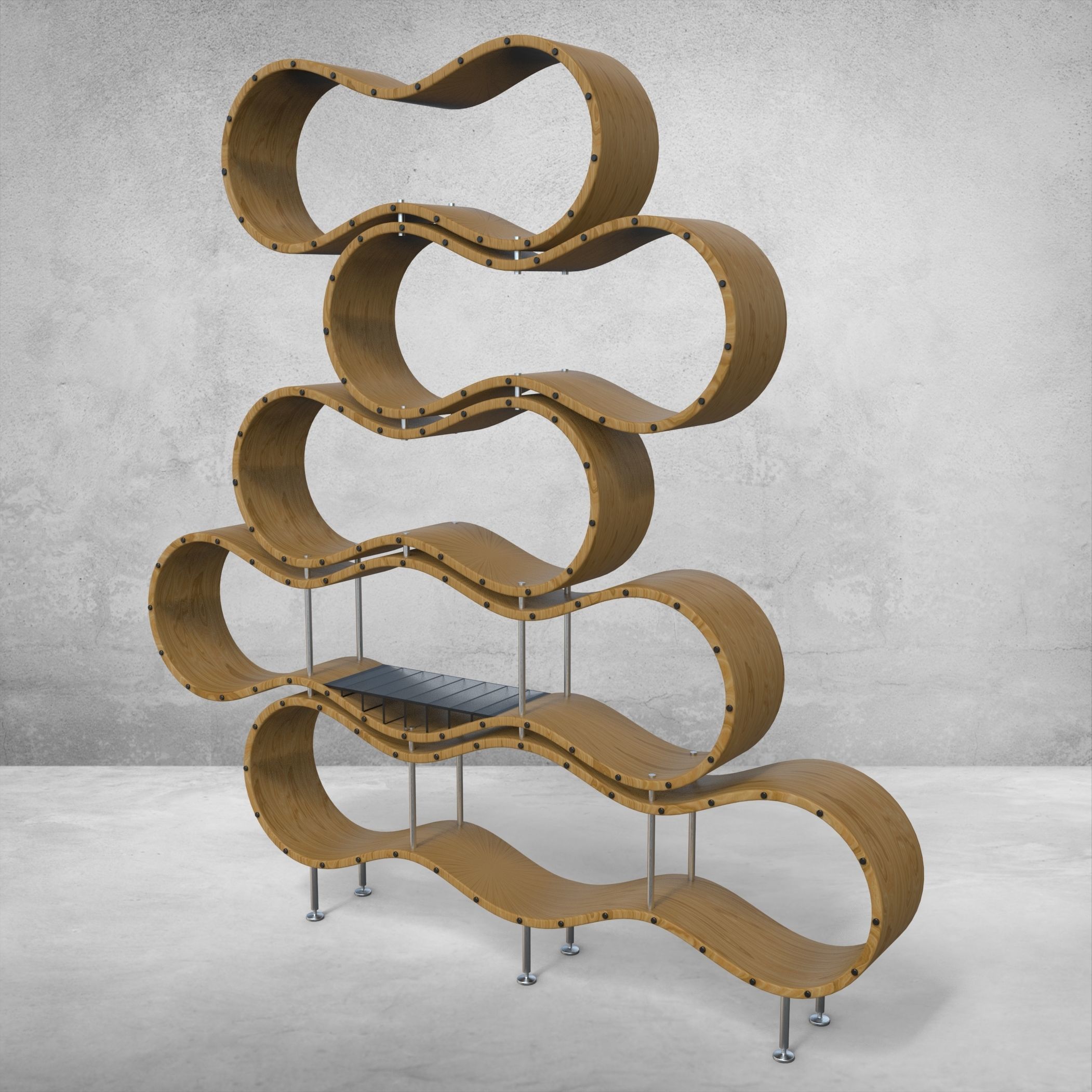 Wavy bookshelf 3D model_12