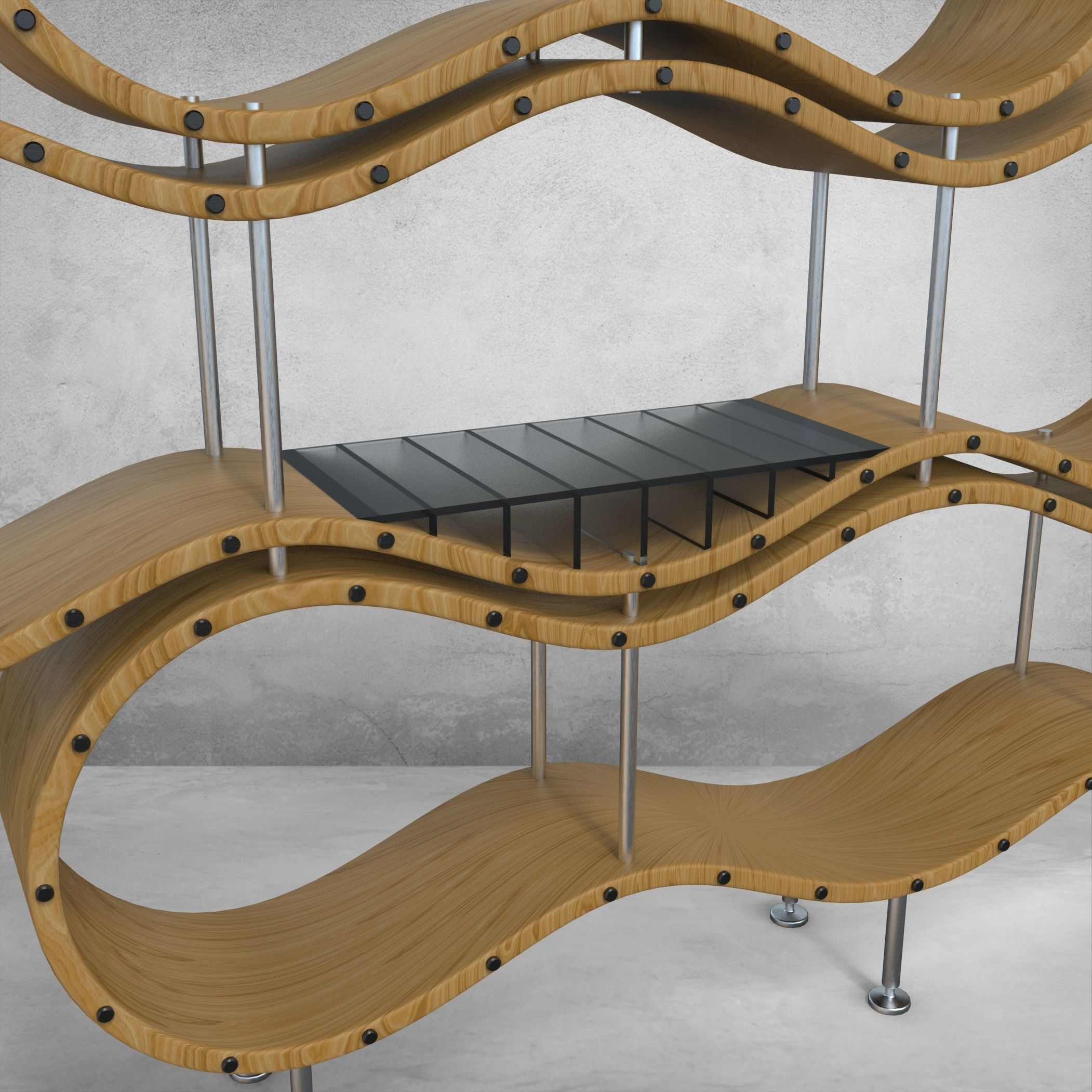 Wavy bookshelf 3D model_16