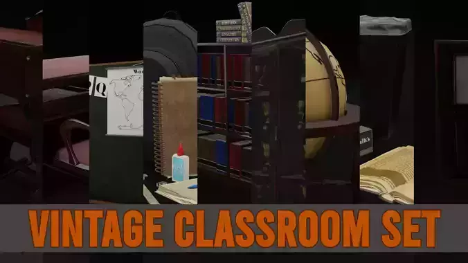 Vintage Classroom Set 3D Model Collection
