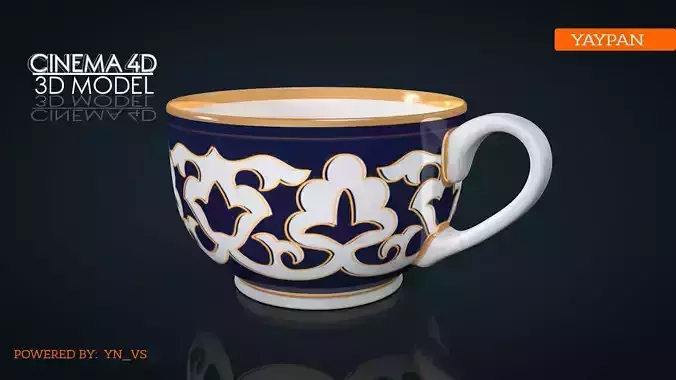 Uzbek milliy paxta gulli chashka Low-poly 3D model