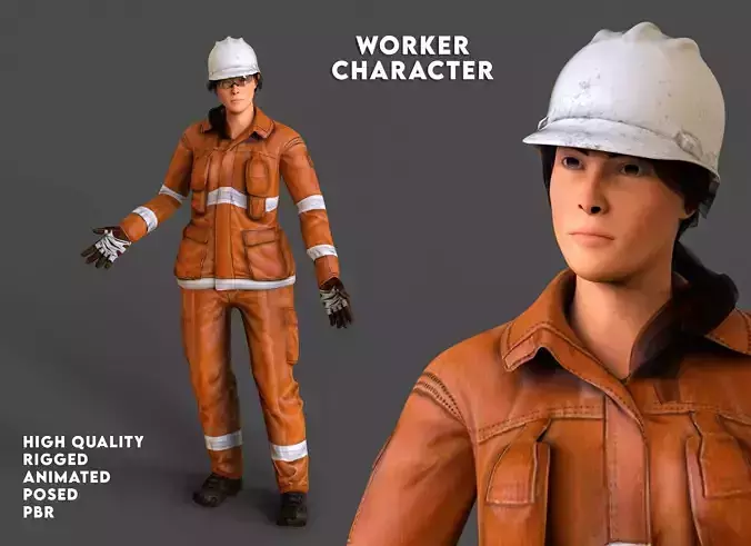 worker Female Realistic rigged Animated Low-poly 3D model