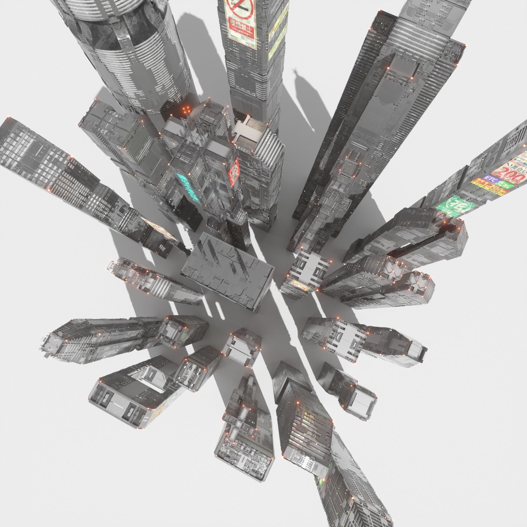 Sci-Fi Cyberpunk Low Poly Building Kit Bash - C4D Octane 3D model_10